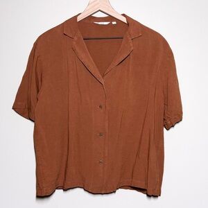 UNIQLO Linen Blend Short Sleeve Button Shirt Blouse Women’s Size L